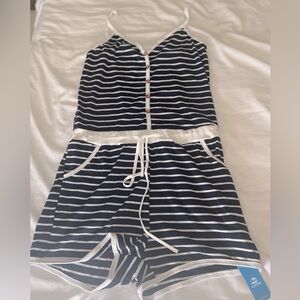 Navy Blue and White Romper